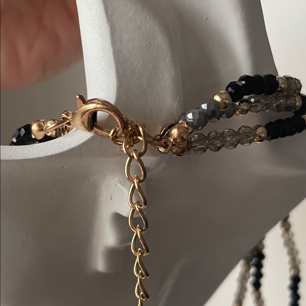 Multi-Strand Black, Gray & Gold Beaded Necklace - Women Jewelry - Picture 6 of 7